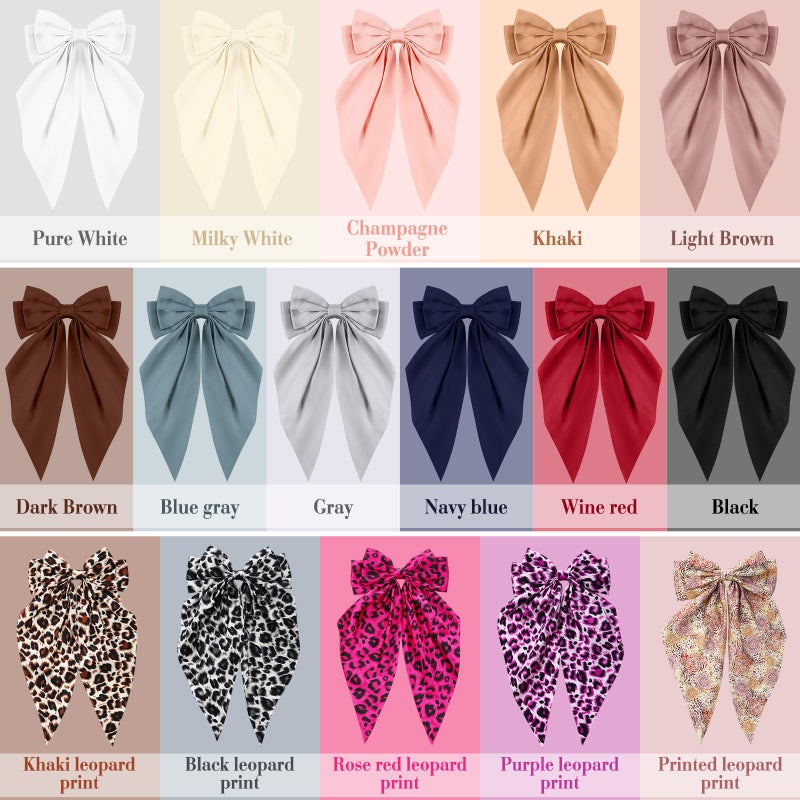 Hoteam 16 Pcs Silky Satin Hair Bows Bulk for Women Large Hair Ribbons Valentines Oversized Bows Galentines Long Tail Large Bow-knot Clips Accessories Gifts(Leopard) - Image 3