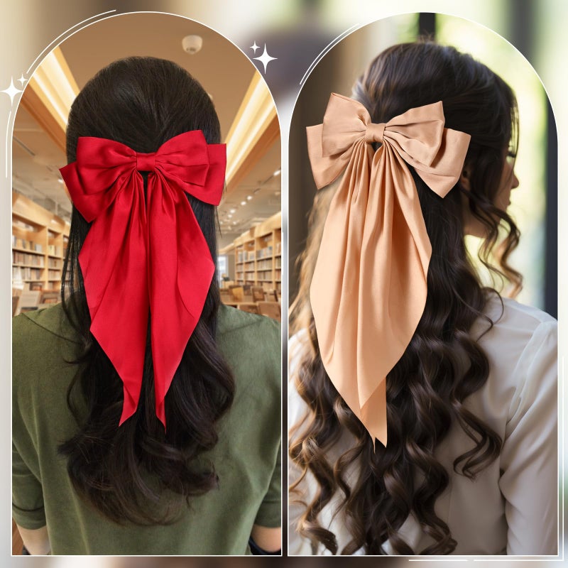 Hoteam 16 Pcs Silky Satin Hair Bows Bulk for Women Large Hair Ribbons Valentines Oversized Bows Galentines Long Tail Large Bow-knot Clips Accessories Gifts(Leopard) - Image 5
