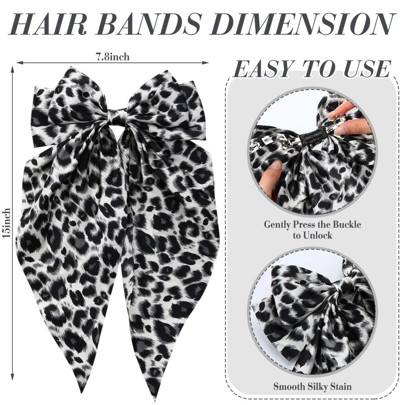Hoteam 16 Pcs Silky Satin Hair Bows Bulk for Women Large Hair Ribbons Valentines Oversized Bows Galentines Long Tail Large Bow-knot Clips Accessories Gifts(Leopard) - Image 2