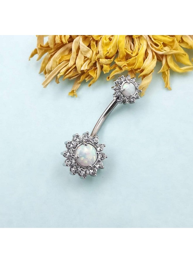 Excepro 14G(1.6Mm) Double Round Cubic Zircon Filigree Opal Center 316L Surgical Steel Belly Button Rings Navel Rings Belly Piercing - Image 5