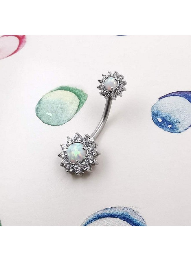 Excepro 14G(1.6Mm) Double Round Cubic Zircon Filigree Opal Center 316L Surgical Steel Belly Button Rings Navel Rings Belly Piercing - Image 4