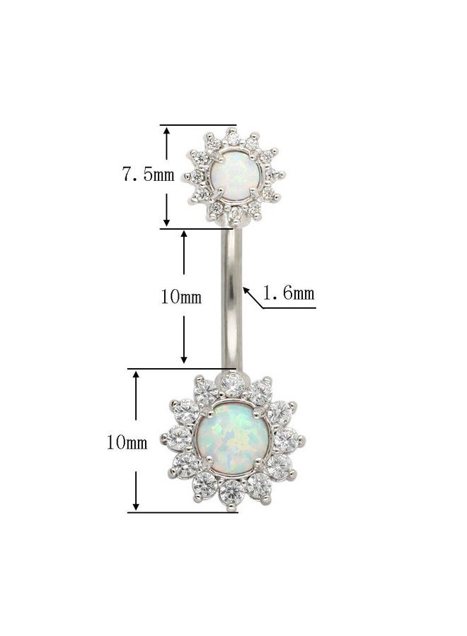 Excepro 14G(1.6Mm) Double Round Cubic Zircon Filigree Opal Center 316L Surgical Steel Belly Button Rings Navel Rings Belly Piercing - Image 2