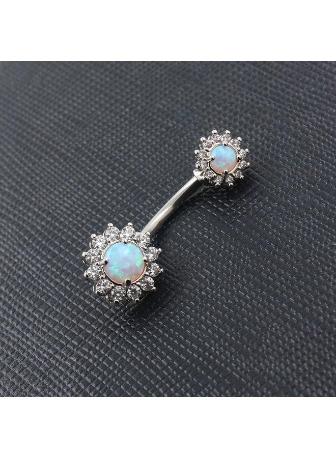 Excepro 14G(1.6Mm) Double Round Cubic Zircon Filigree Opal Center 316L Surgical Steel Belly Button Rings Navel Rings Belly Piercing - Image 3