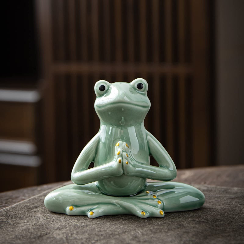 Owmell Ceramic Zen Frog Decor  Ceramic Yoga Pose Meditation Frog Staute For Home Zen Decoration - Prayer - Image 2