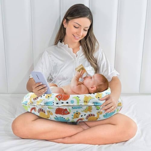 Kradyl Kroft 5in1 Baby Feeding Pillow with 100% Cotton Removable Cover | Breastfeeding Pillow | Nursing Pillow with Belt and Hoop (Cute Dinos) - Image 2