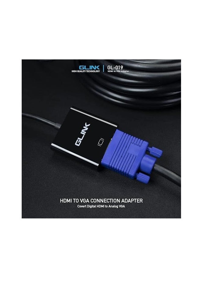 جي-لينك - جي لينك محول جي ال 019 HDMI إلى VGA ذكر إلى أنثى/1080 بكسل لجهاز العرض والكمبيوتر واللاب توب (محول ذكر إلى أنثى) محول فيديو مطلي بالذهب من جلينك (أسود) - Image 1