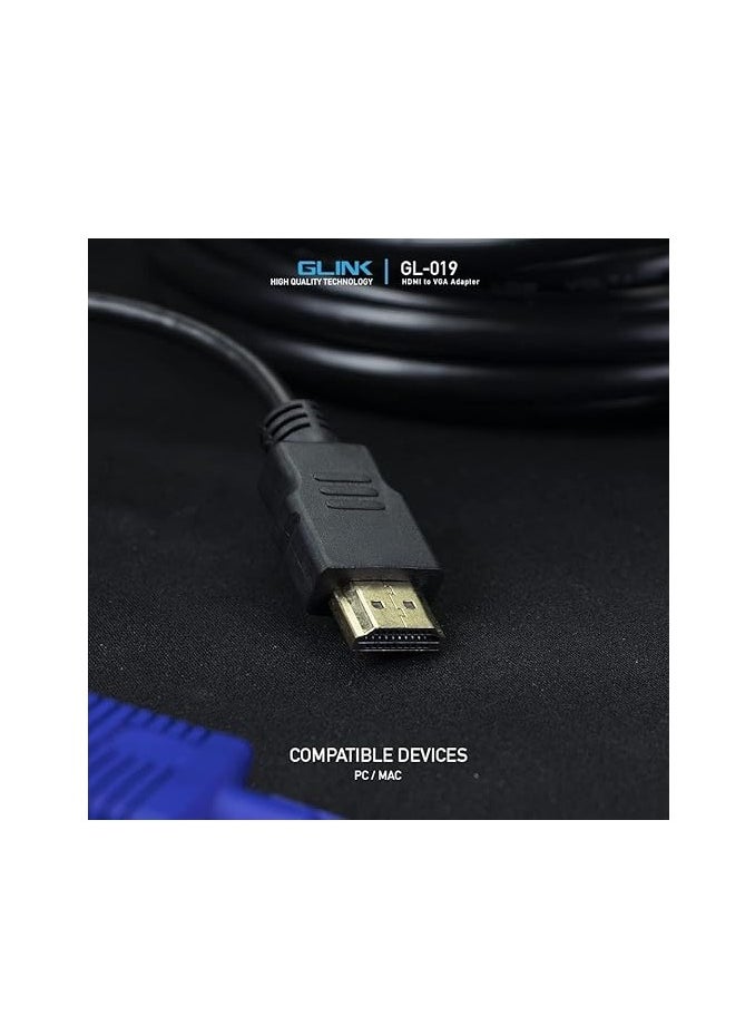 جي-لينك - جي لينك محول جي ال 019 HDMI إلى VGA ذكر إلى أنثى/1080 بكسل لجهاز العرض والكمبيوتر واللاب توب (محول ذكر إلى أنثى) محول فيديو مطلي بالذهب من جلينك (أسود) - Image 1