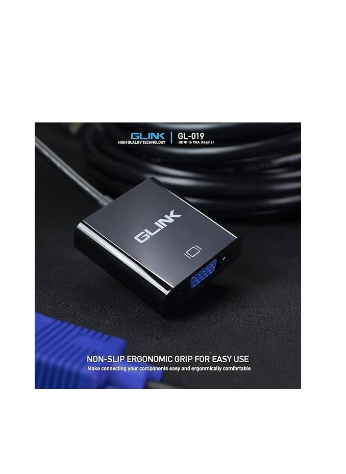 جي-لينك - جي لينك محول جي ال 019 HDMI إلى VGA ذكر إلى أنثى/1080 بكسل لجهاز العرض والكمبيوتر واللاب توب (محول ذكر إلى أنثى) محول فيديو مطلي بالذهب من جلينك (أسود) - Image 1