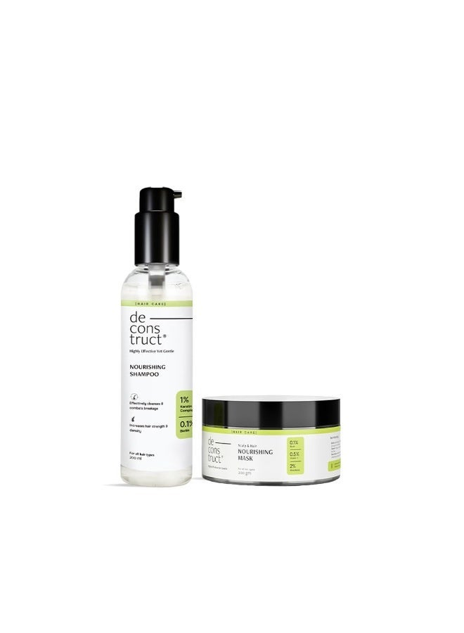 ديكونستركت مجموعة شامبو وقناع الشعر المغذي من دي كونستركت | مع الكيراتين والبيوتين وفيتامين F وزبدة الشيا | ترطيب عميق للشعر الجاف والمجعد | يمنع تقصف الشعر | للرجال والنساء | 200 مل + 200 غرام - Image 1