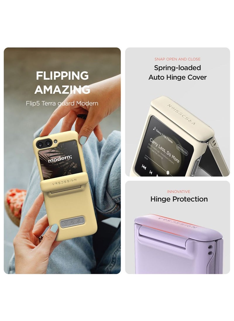 VRS Design Terra Guard Modern Samsung Galaxy Z Flip 5 Case Cover (2023) with [Hinge Protection] - Cream  - Image 2