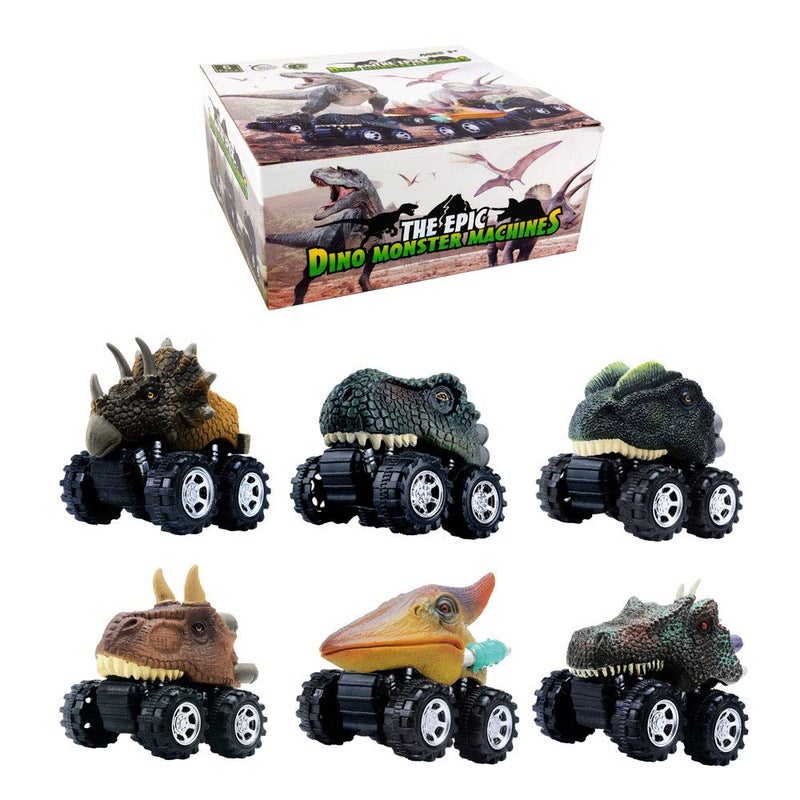 DINOBROS Dinosaur Toy Pull Back Cars 6 Pack Dinosaur Boy Toys Age 34567 Dino TRex Games - Image 4