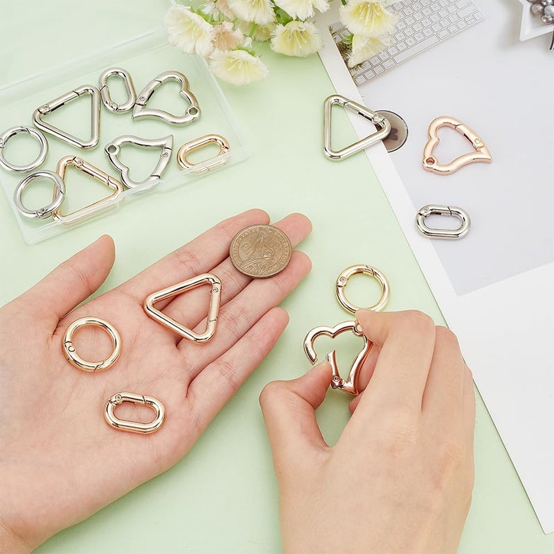 كلاراكو حلقات بوابة زنبركية من سبائك معدنية من كلاركو، 16 قطعة مشبك زنبركي دائري على شكل قلب ومشابك مفاتيح مثلثة الشكل من أجل حقائب ومحافظ يدوية وسلاسل مفاتيح وملحقات - Image 3