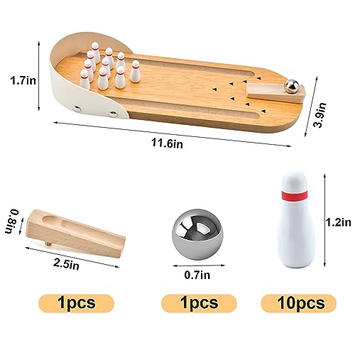 Donse Tabletop Mini Bowling Game Set Funny White Elephant Gifts for Adults Men Women Christmas Stocking Stuffers for Teens Boys Girls Kids Wooden Home Bowling Alleys Office Desk Toys Stress Relief Gadgets - Image 5