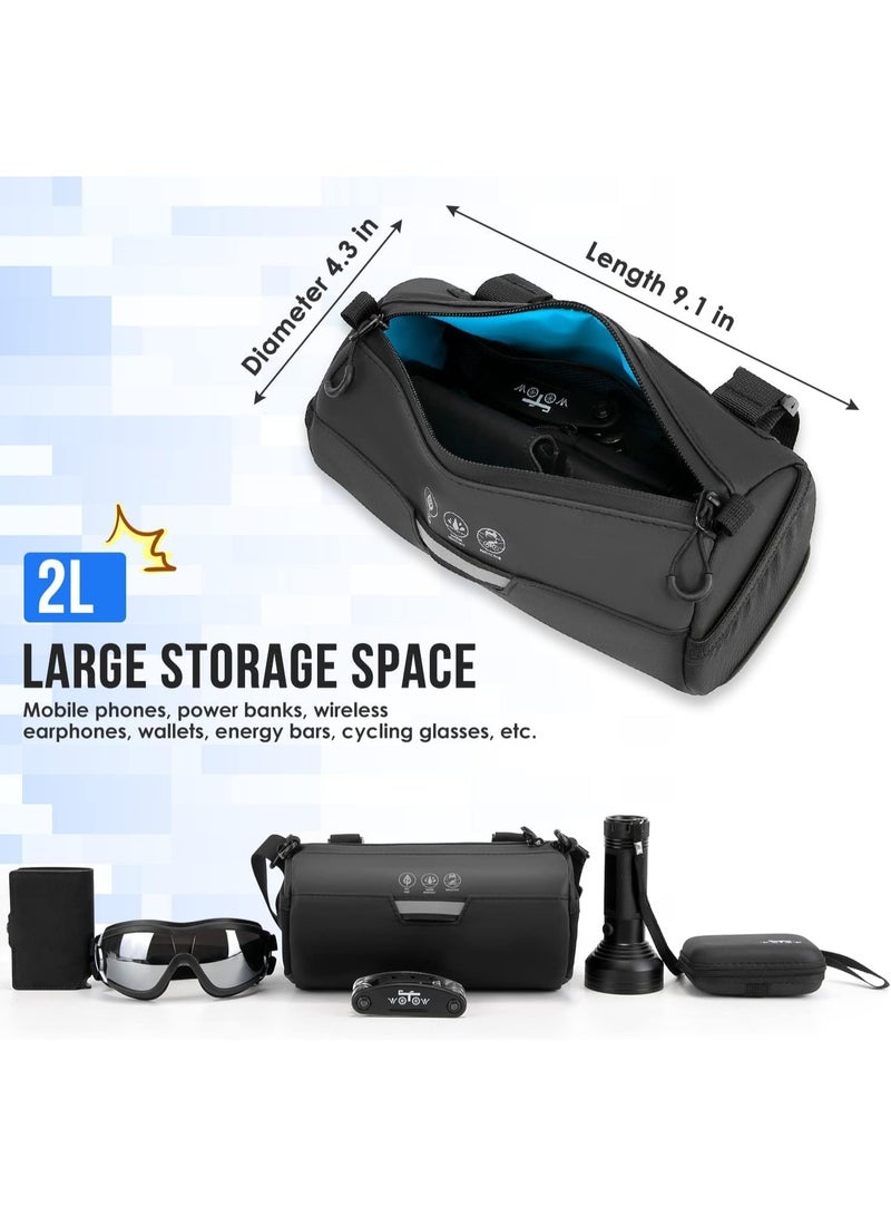 شو وو حقيبة مقود دراجة ذات سعة كبيرة، حقيبة لف مقبض دراجة مقاومة للماء، حقيبة تخزين مقود الدراجة، حقيبة أمامية للدراجة، حقيبة كتف مع حزام كتف قابل للإزالة - Image 3