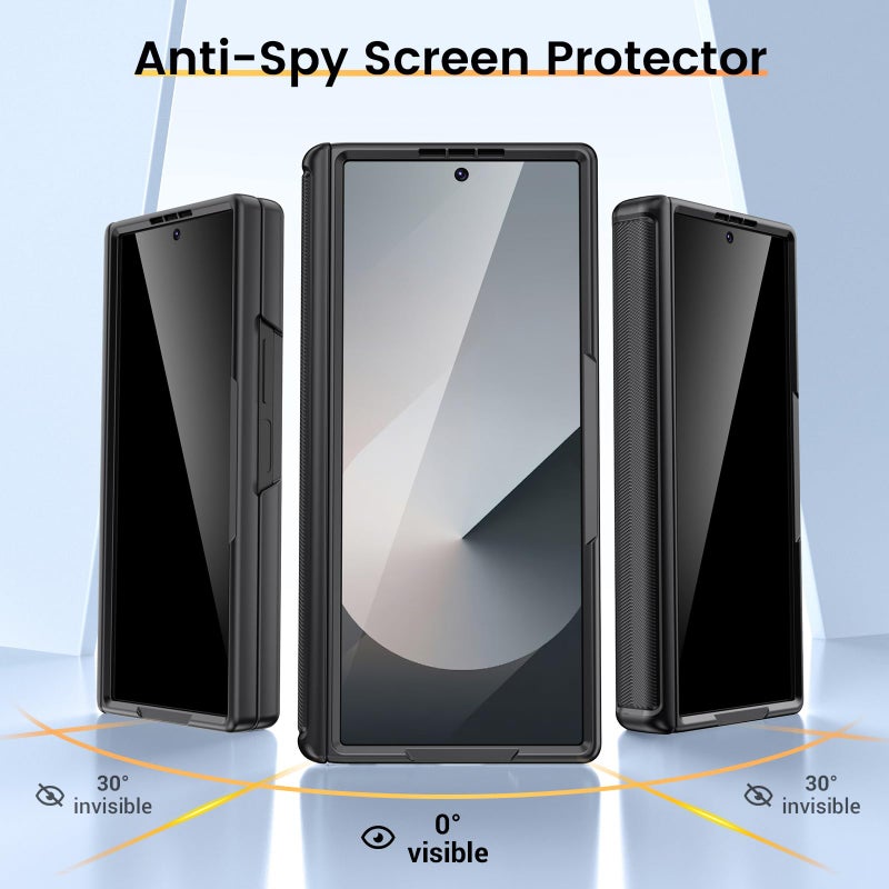 VEGO for Samsung Z Fold 6 Case with Built-in Privacy Screen Protector & Kickstand - Full-Body Hinge Protection & Slide Camera Cover - Shockproof Protective Case for Galaxy Z Fold 6 5G 2024 - Black - Image 3