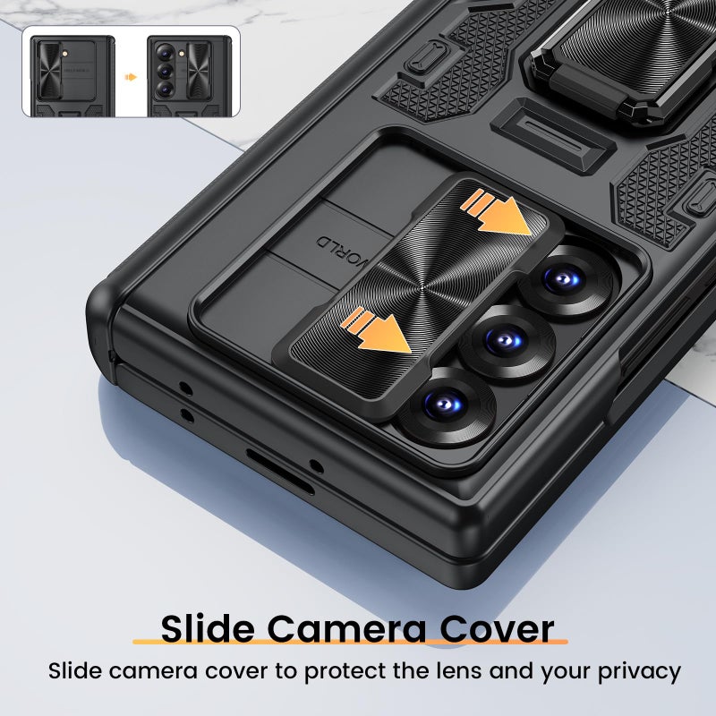VEGO for Samsung Z Fold 6 Case with Built-in Privacy Screen Protector & Kickstand - Full-Body Hinge Protection & Slide Camera Cover - Shockproof Protective Case for Galaxy Z Fold 6 5G 2024 - Black - Image 5