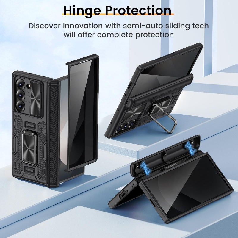 VEGO for Samsung Z Fold 6 Case with Built-in Privacy Screen Protector & Kickstand - Full-Body Hinge Protection & Slide Camera Cover - Shockproof Protective Case for Galaxy Z Fold 6 5G 2024 - Black - Image 4