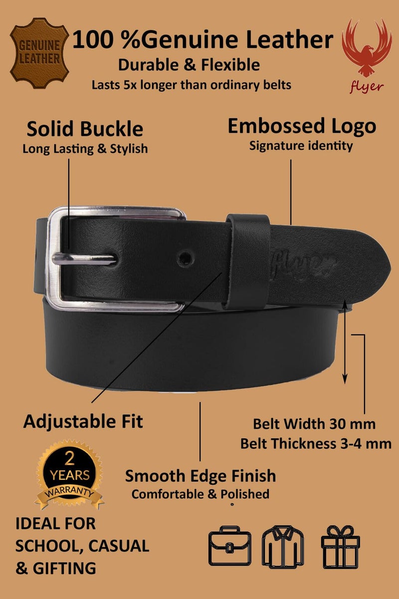 Flyer Stylish Belt for Boys 10–12 Year – Pack of 2 Black & Brown Leather Belts for 10, 10–11, 11, 11–12, 12 Year Old Kids – Jeans, Dress, School Use belt combo BL-BR-4579 - Image 2