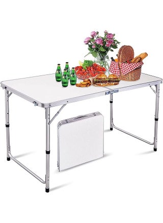 Folding Table, 1.2m Folding Picnic Table, Aluminum Portable Camping Table with Handle, Adjustable Height Plastic Table for Picnic, Party, Bbq, White - pzsku/Z3219A01BC33396756591Z/45/_/1689646056/1bf9243e-61ff-4c2a-95a7-1b03af878ab1