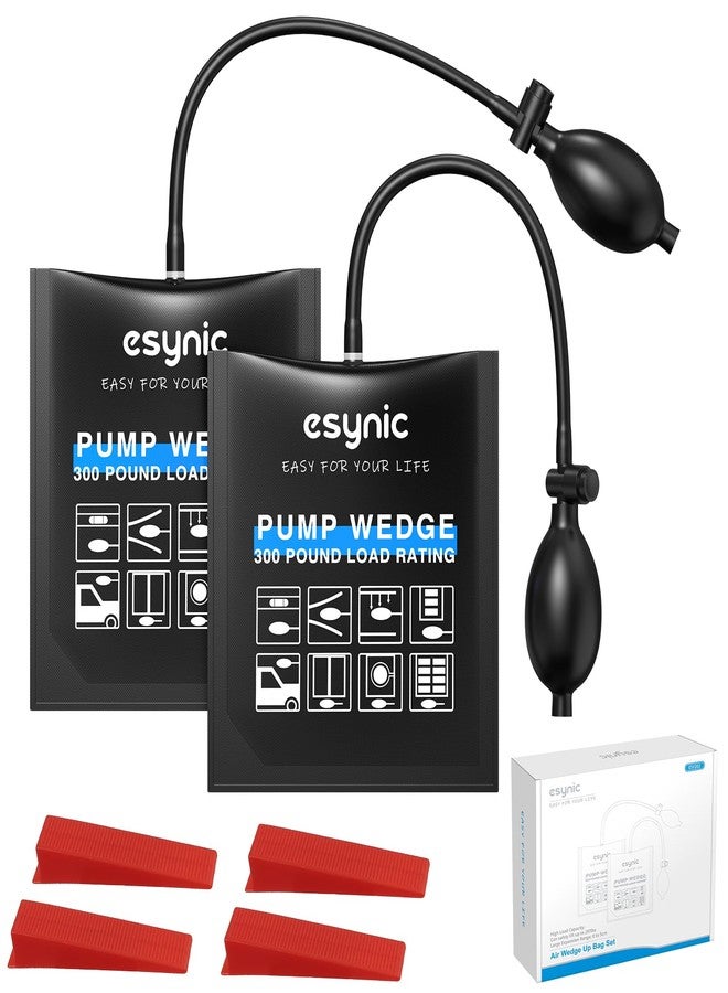 eSynic 2 Pack Air Wedge Bag Kit - 300lbs Heavy-Duty TPU Door Lifting Bag with Quick-Release Valve & 4 Plastic Wedges 2.4" Lift Height Durable Wedge Bag- Perfect for Door/Window Furniture Installation - Image 1