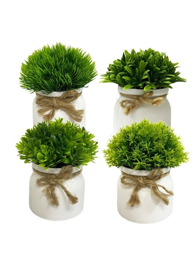 Artificial plants, 4-piece set of small jute rope potted plants, for home, office, desk, and bathroom decoration - Image 1