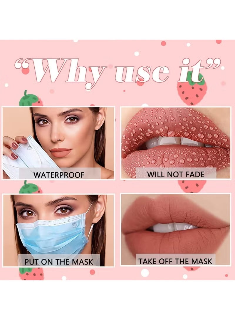 مجموعة أحمر شفاه غير لامع بلون طبيعي من 3 قطع - قلم شفاه مخملي ناعم ومرطب يدوم طويلاً، ملمع شفاه مقاوم للماء للنساء، مكياج شفاه بلون طبيعي بلون طبيعي - Image 2