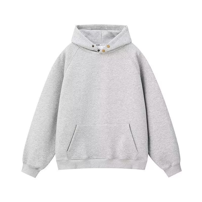 New sweater mens hooded spring and autumn ins Hong Kong style loose casual fashion brand solid color all-matching top coat Black - Image 4