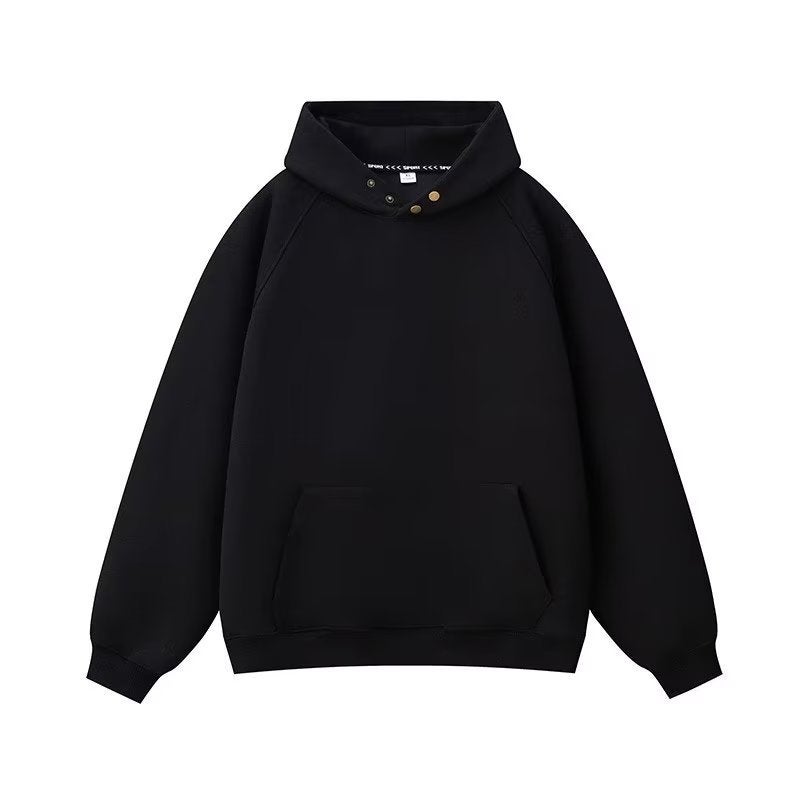 New sweater mens hooded spring and autumn ins Hong Kong style loose casual fashion brand solid color all-matching top coat Black - Image 5