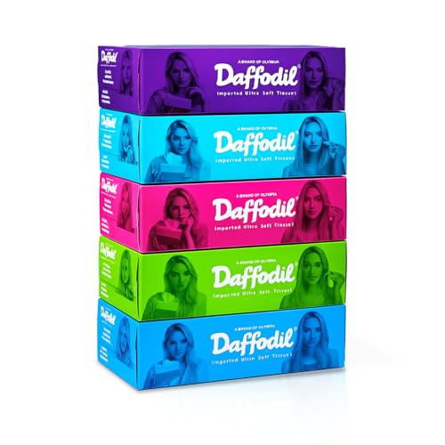 DAFFODIL 2 Ply Facial Tissue Carton Box Car Tissue Pack of 5 (100 Pulls Per Box, 200 Sheets) - Image 1