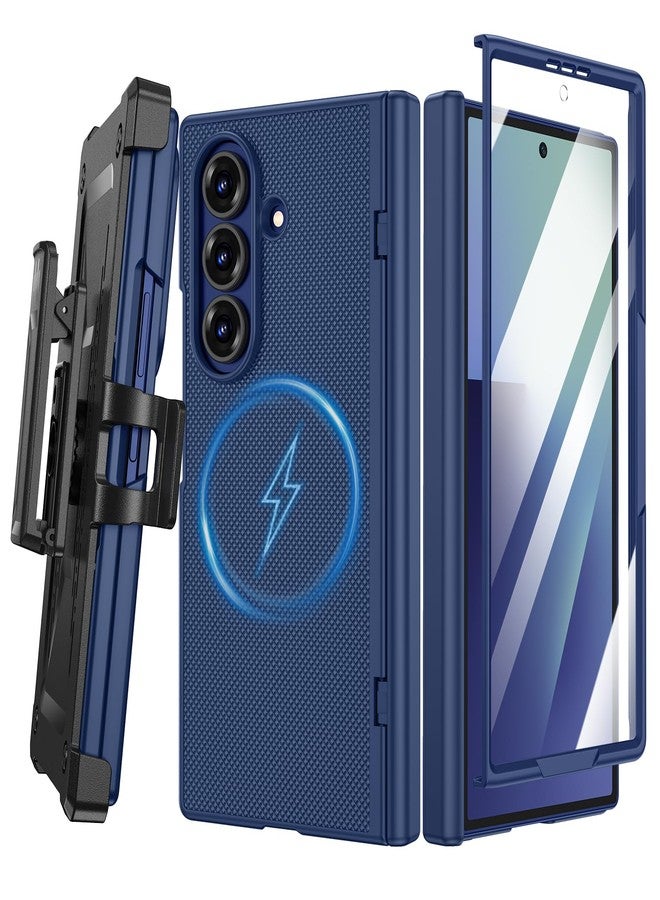VEGO for Samsung Z Fold 7 Case with Screen Protector[Compatible with Magsafe][with Belt Clip][Hinge Protection] Hard PC Anti-Drop Protective Magnetic Phone Case for Samsung Galaxy Z Fold 7 Blue - Image 1