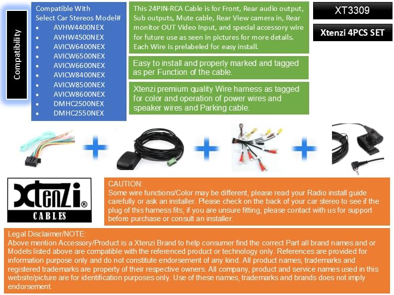 Xtenzi Connection Cable Set for Pioneer AVIC and AVH Models - 4 Piece Set - Image 2