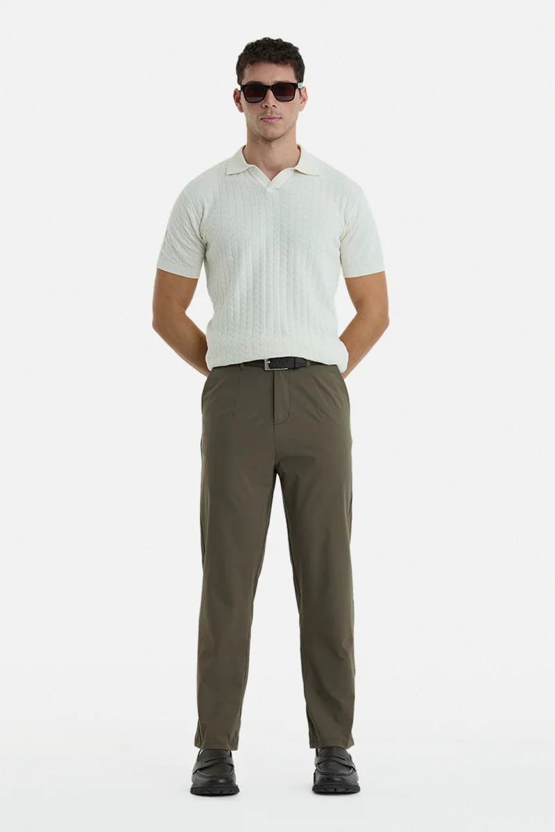 سنيتش Olive Solid Regular Fit Casual Trousers