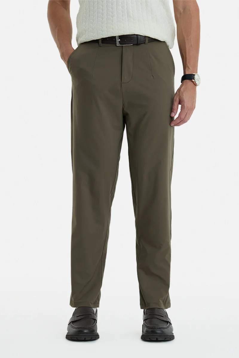 سنيتش Olive Solid Regular Fit Casual Trousers