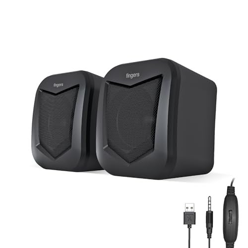 FINGERS DeskSound 2.0 USB Powered Multimedia 2.0 Speakers with Inline Volume Controller and Simple Plug-n-Play (Midnight Black) - Image 1