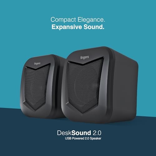 FINGERS DeskSound 2.0 USB Powered Multimedia 2.0 Speakers with Inline Volume Controller and Simple Plug-n-Play (Midnight Black) - Image 2