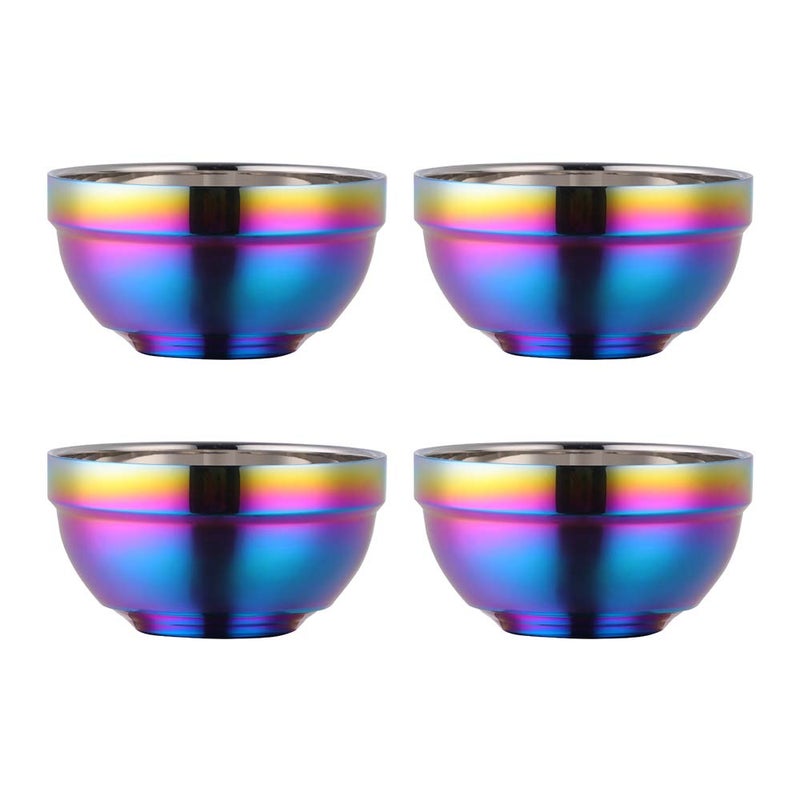 Large Rainbow 304 Stainless Steel Bowl Set of 4 DoubleWalled Heat Insulation AntiScalding Kitchen Soup Bowls Drop Resistance Children Bowl Salad Bowl Set for Mixing 51 Inches Diameter