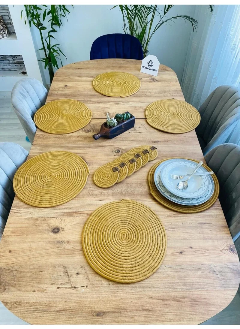 BDZ Deri BDZ Leather Jute Wicker American Service Plate and Coasters 12 Pieces