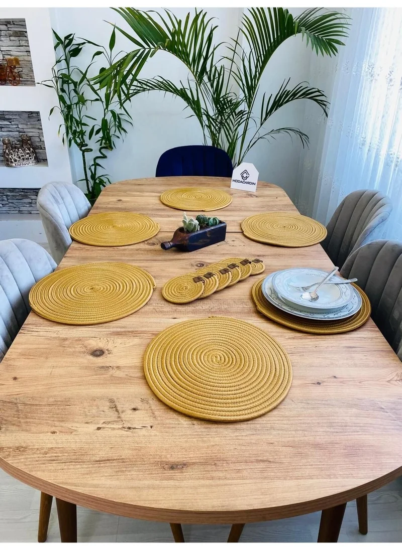 BDZ Deri BDZ Leather Jute Wicker American Service Plate and Coasters 12 Pieces