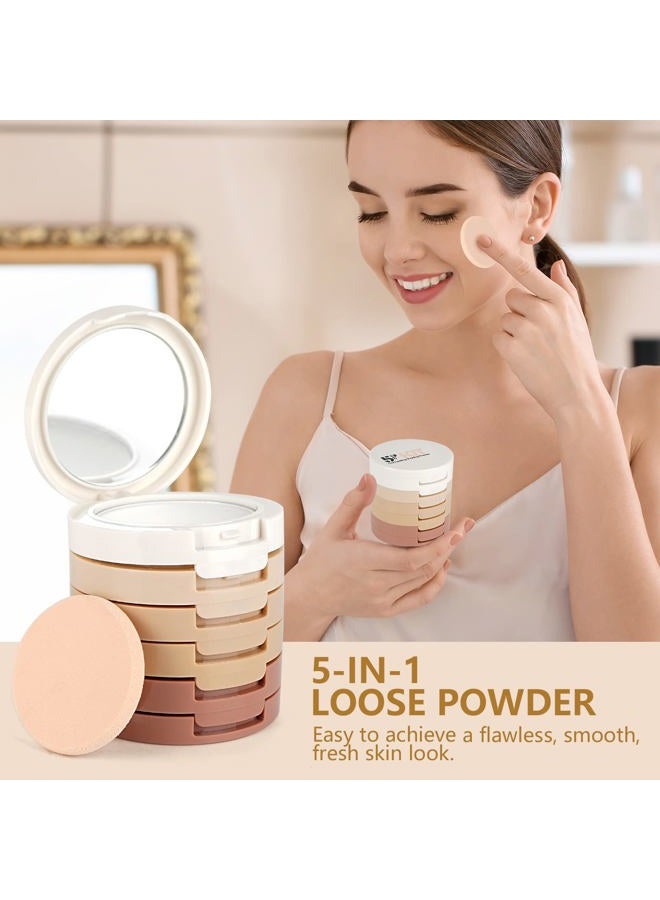 FantasyDay 5 Colors Long-Lasting Lightweight Multi-layer Matte Loose Setting Powder Pressed Face Makeup Concealing Shading Powder Foundation for All Skin Tones, Minimizes Fine Lines & Imperfections - Image 4