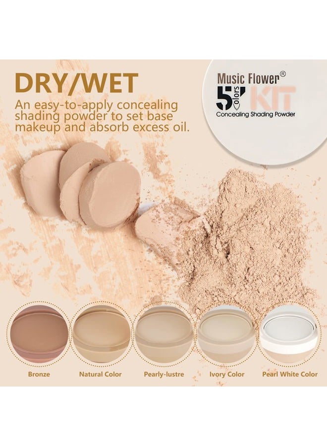 FantasyDay 5 Colors Long-Lasting Lightweight Multi-layer Matte Loose Setting Powder Pressed Face Makeup Concealing Shading Powder Foundation for All Skin Tones, Minimizes Fine Lines & Imperfections - Image 3