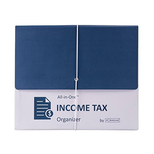 Smead All-in-One Income Tax Organizer, 12 Pockets, Flap and Cord Closure, Letter Size, Navy/White (70660) - Image 1