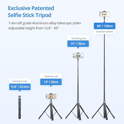 ATUMTEK 60" Selfie Stick Tripod, All in One Extendable Phone Tripod Stand with Bluetooth Remote 360° Rotation for iPhone and Android Phone Selfies, Video Recording, Vlogging, Live Streaming, Black - Image 2