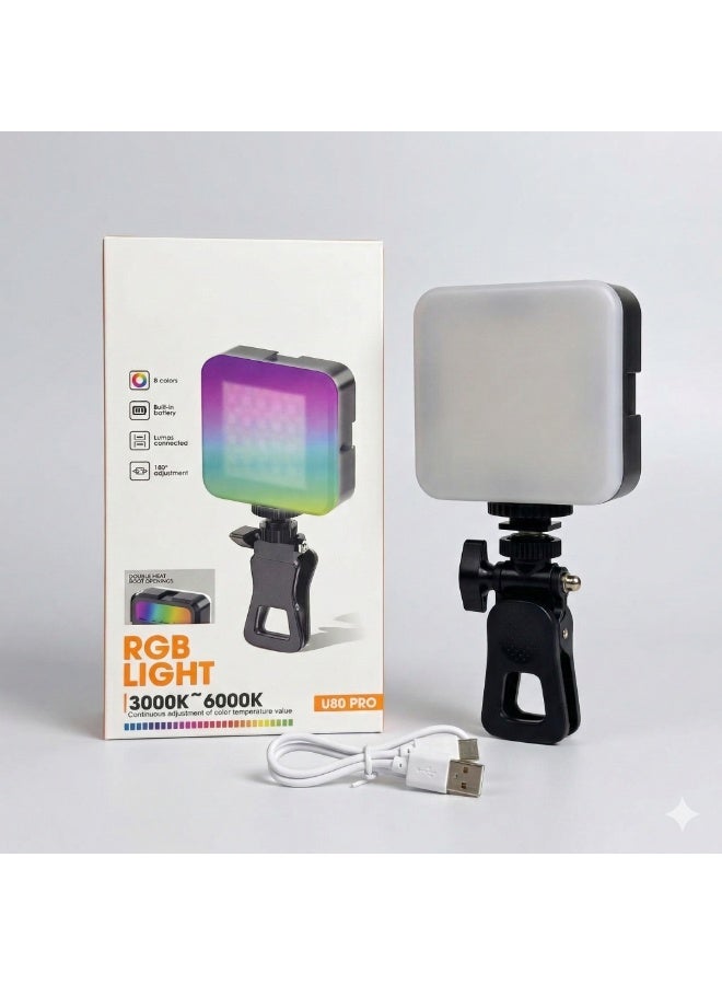 مصباح إضاءة LED RGB U80 PRO محمول للموبايل واللابتوب، 8 أوضاع RGB، حرارة لون 3000K–6000K، مشبك تثبيت قابل للتعديل - Image 4