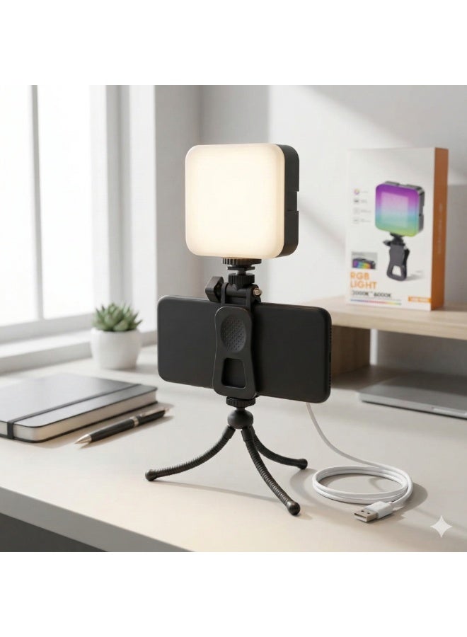 مصباح إضاءة LED RGB U80 PRO محمول للموبايل واللابتوب، 8 أوضاع RGB، حرارة لون 3000K–6000K، مشبك تثبيت قابل للتعديل - Image 3