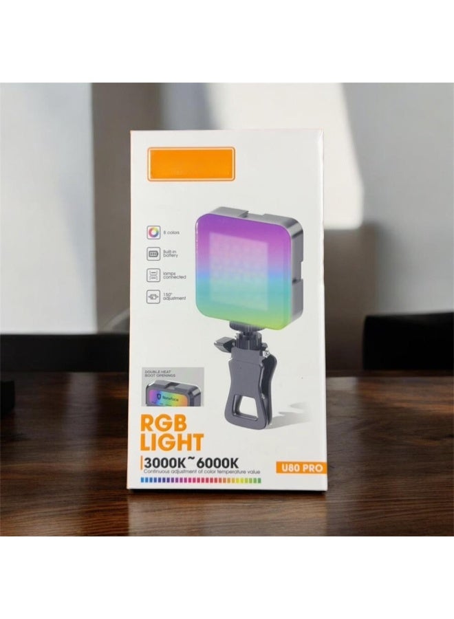 مصباح إضاءة LED RGB U80 PRO محمول للموبايل واللابتوب، 8 أوضاع RGB، حرارة لون 3000K–6000K، مشبك تثبيت قابل للتعديل - Image 2