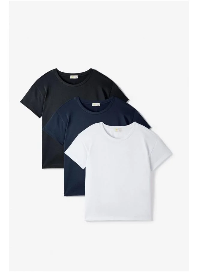 جون June Kids 3-Pack Basic Tshirt White - Black - Navy