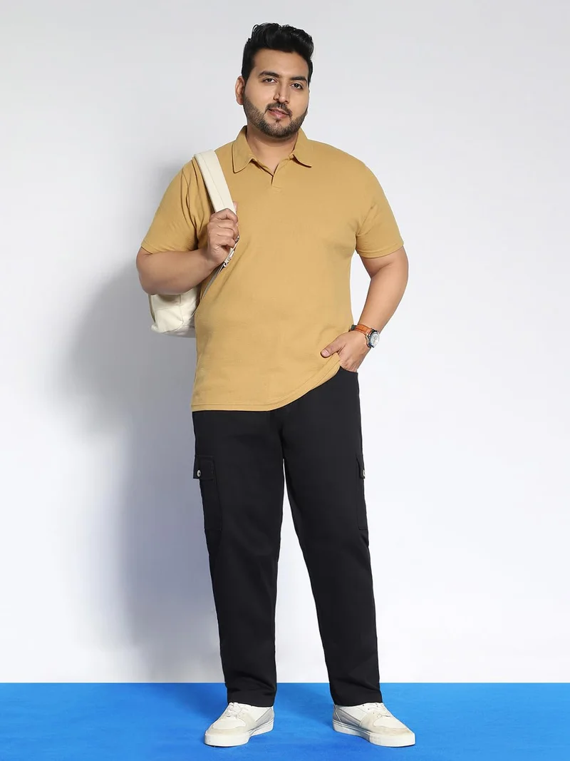 Urbano Fashion  Urbano Plus Men's Beige Textured Regular Fit Half Sleeve Cotton Polo T-Shirt  | Best Price UAE