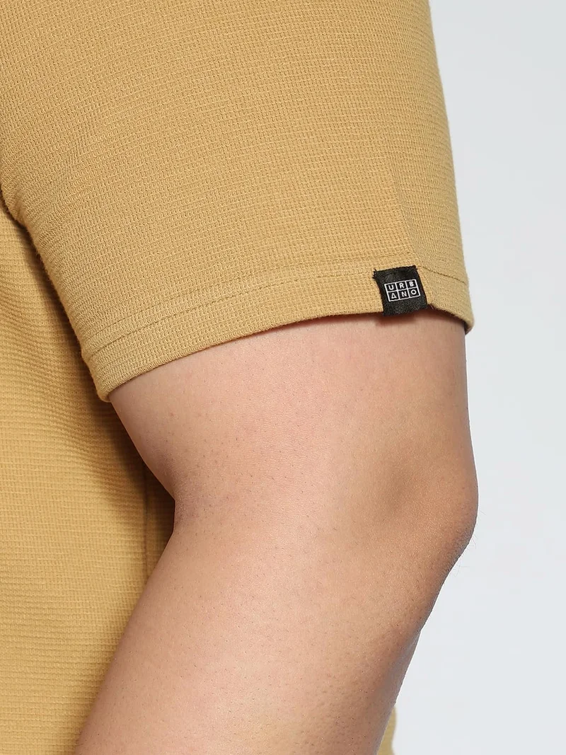 Urbano Fashion  Urbano Plus Men's Beige Textured Regular Fit Half Sleeve Cotton Polo T-Shirt  | Best Price UAE