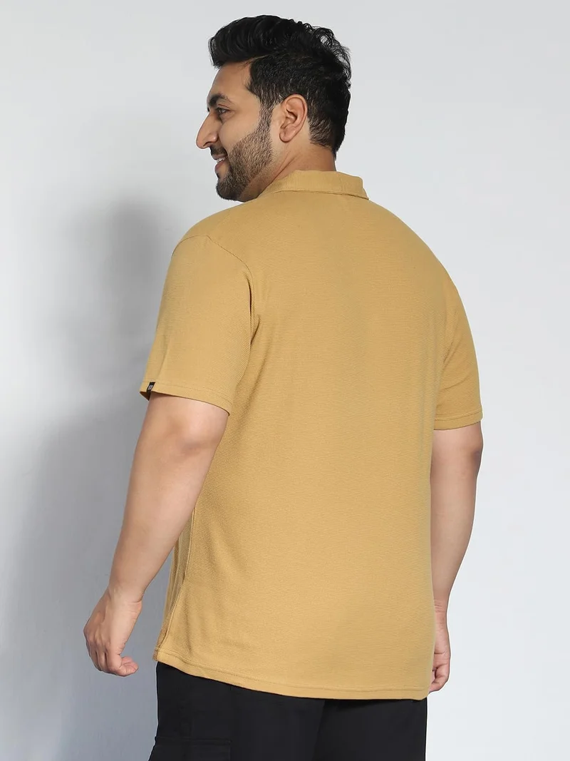Urbano Fashion  Urbano Plus Men's Beige Textured Regular Fit Half Sleeve Cotton Polo T-Shirt  | Best Price UAE