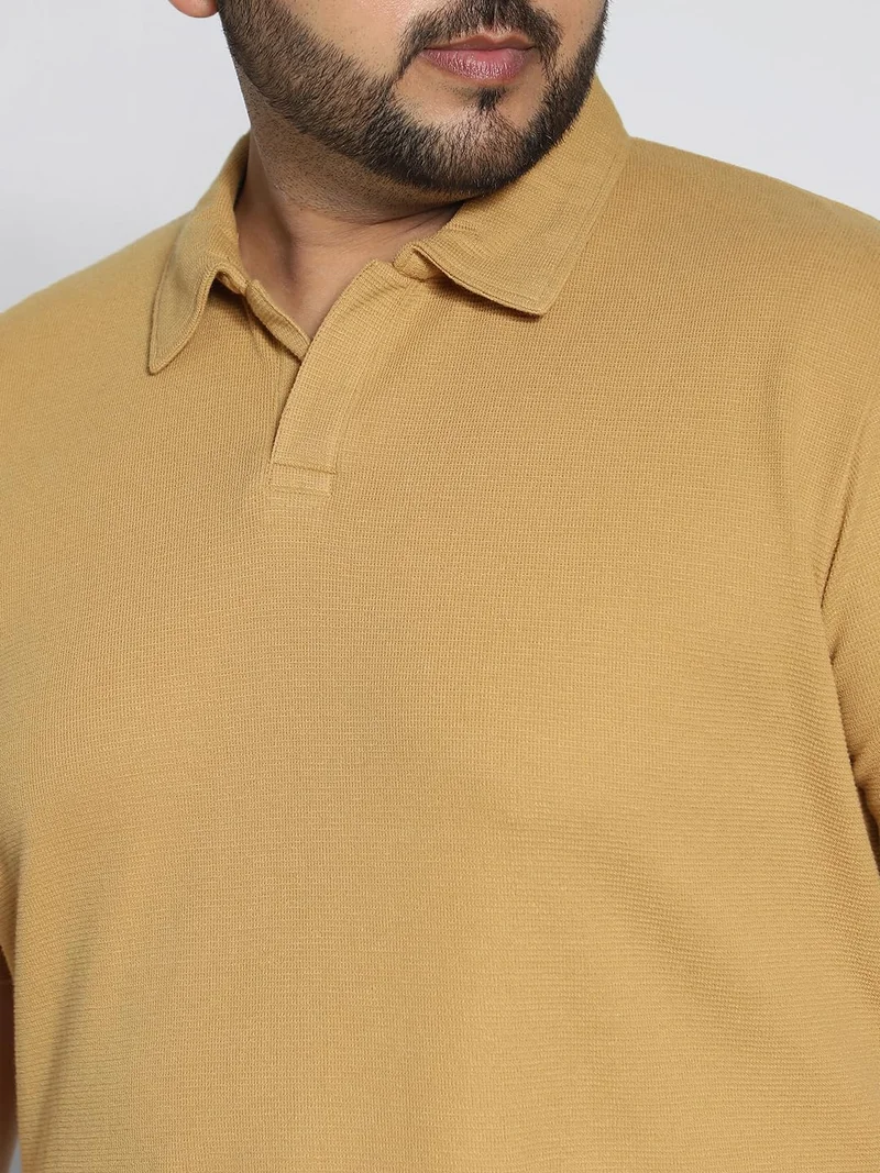 Urbano Fashion  Urbano Plus Men's Beige Textured Regular Fit Half Sleeve Cotton Polo T-Shirt  | Best Price UAE